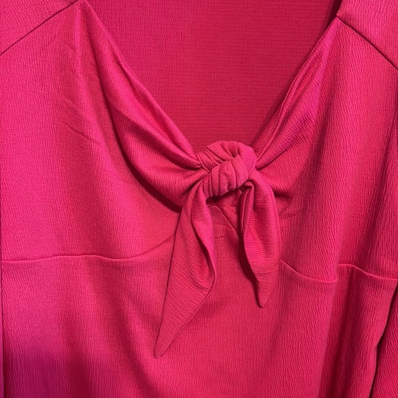 😊5/10 Ava & Viv Pink Long Sleeve Sweetheart Neck Tie Front Blouse 3X - Picture 6 of 8